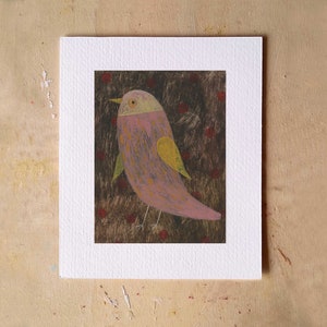 Uccellino rosa, pera d'arte originale, illustrazione ad acrilico, piccolo uccellino