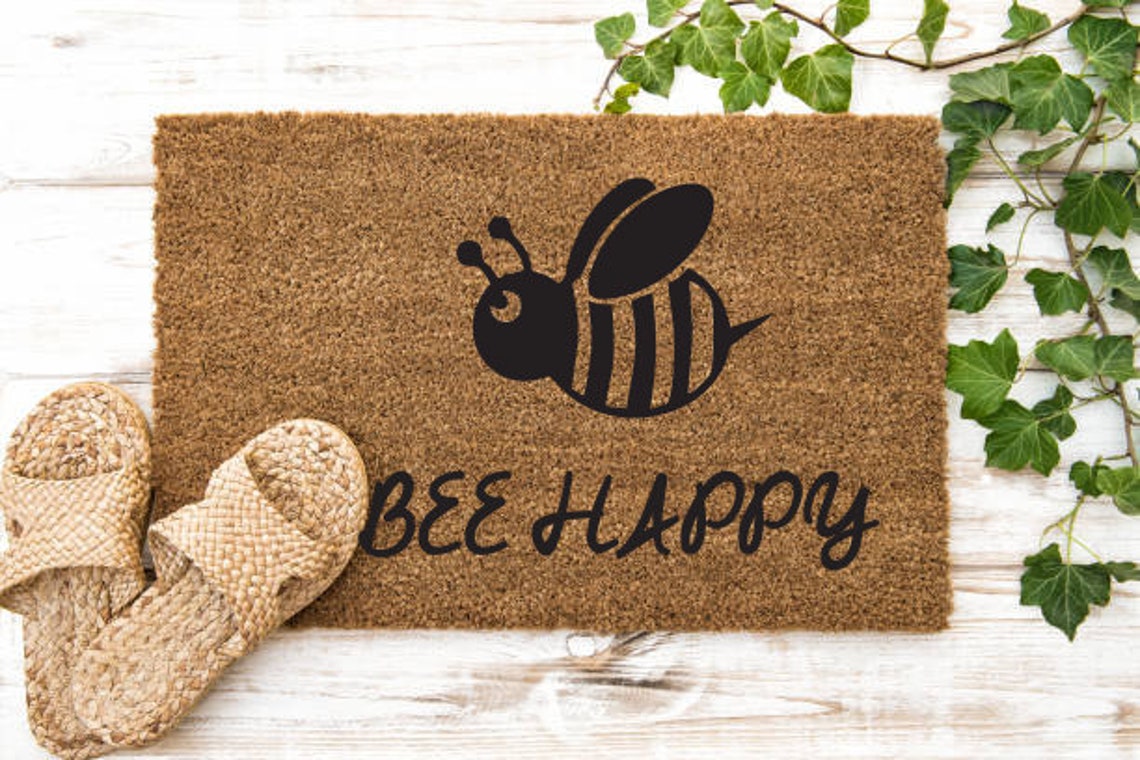 Bee Happy Doormat DoormatFront DoormatCoir Etsy