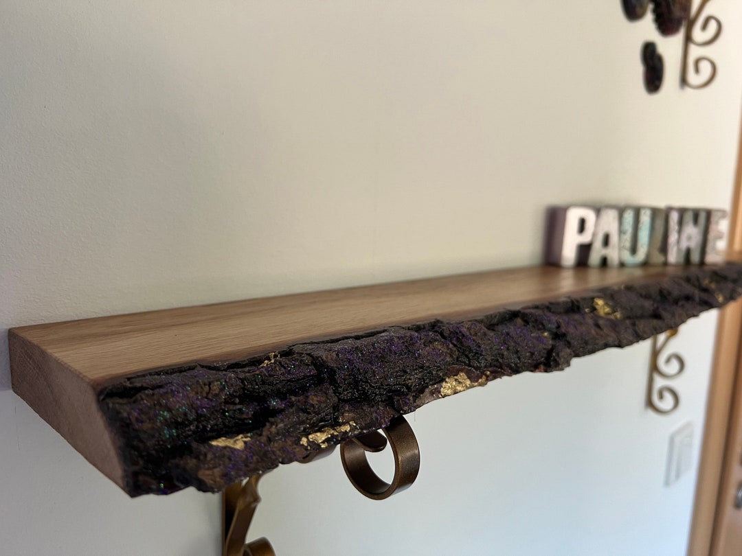 Shelf Board With Epoxy Resin / Wall Shelf / Tree Bark With Epoxy Resin