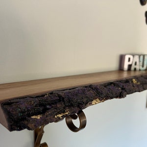 Shelf board with epoxy resin / wall shelf / tree bark with epoxy resin sealing / wooden shelf / shelf board / customizable | Artist Pauline