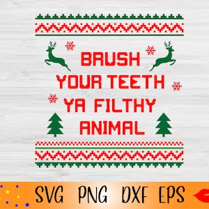 Putzen Sie Ihre Zähne, ya fhilty animal SVG-Zahn-Weihnachtspullover PNG-Weihnachts-Zahnarzt-Shirt SVG-Geschenkidee für Kinder-Sublimation digitaler Download