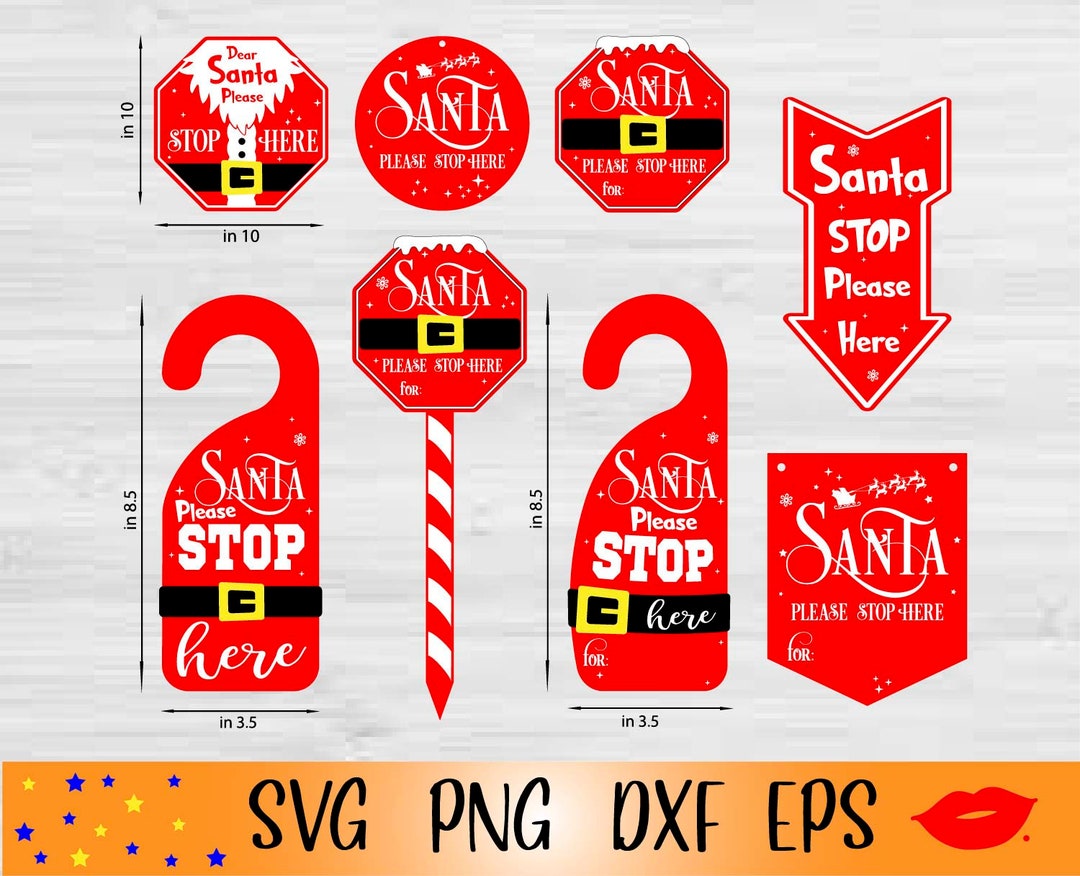 Santa Please Stop Here Door Hanger Svg-christmas Road Sign Stop Svg ...