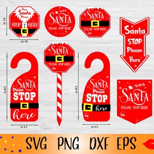 Papai Noel, por favor, pare aqui cabide de porta SVG-Sinal de trânsito de Natal pare svg-gancho de porta do Papai Noel png cut file-Christmas Farmhouse stop-dxf-eps-DIY
