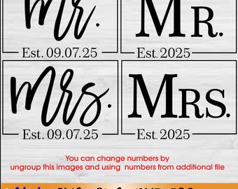 Mr And Mrs SVG-Hubby & Wifey est 2025 PNG-Wedding hand lettered split monogram svg-marriage Sublimation digital design-DXF-eps