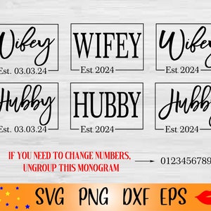 Hubby and Wife est 2024 Svg-Husband and Wife PNG-Anniversary split monogram 2024 Svg-Bride and Groom-marriage-Files for Silhouette Cameo