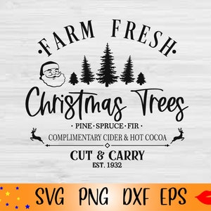 Fazenda árvores de Natal frescas Cidra e cacau quente de cortesia SVG-Farmhouse Sign PNG-Decalque de árvore de Natal arquivos dxf para ferro cricut na transferência