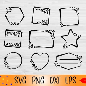 May include: Set of ten black and white leopard print frames in various shapes, including circles, hearts, stars, and rectangles. The frames are perfect for adding a touch of whimsy to your crafts.
