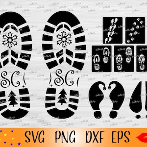Pegada do Papai Noel SVG-pegada de rena svg-elfo passos estêncil PNG-Botas de Natal svg-Glowforge-files para Cricut-for Silhouette Cameo