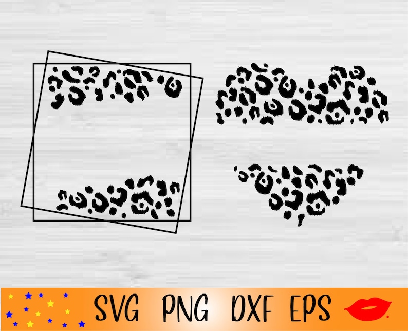 May include: A digital design featuring a leopard print pattern. The design includes a square frame with a leopard print border and two separate leopard print shapes.