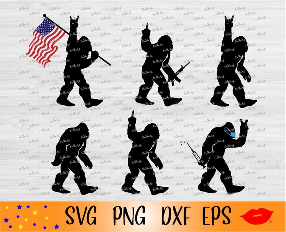 Bigfoot middle finger bundle SVG-yeti png-sasquatch svg-bigfoot with flag-Yeti Svg-bigfoot Rock fingers-digital design-Silhouette Cameo