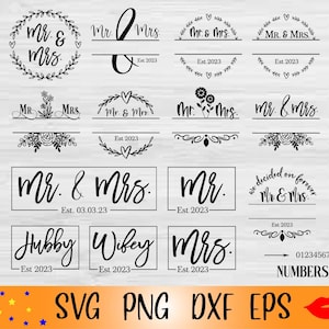 Pan i Pani ręcznie napisany monogram pakiet SVG-Pan i Pani rozdzielony monogram 2024 PNG-Hubbu i żona est 2024-małżeństwo svg-pobieranie cyfrowe
