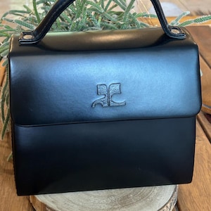 Vintage Courrèges Parfums Paris Black Handbag – 1980s Minimalist Structured Bag image 2