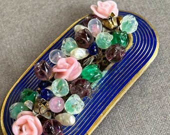 Broche Vintage Louis Rousselet - Motif Camélia En Perles De Verre Nacrées - Bijou Ancien De Collection
