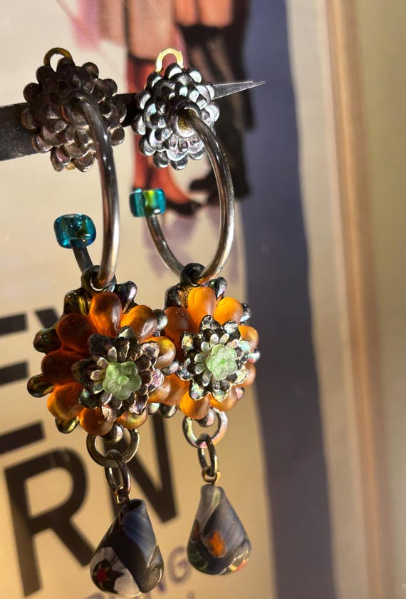 Vintage Jean Paul Gaultier Hoop Earrings With Lucite Flowers Vintage Jean Paul Gaultier Hoop Earrings With Lucite Flowers