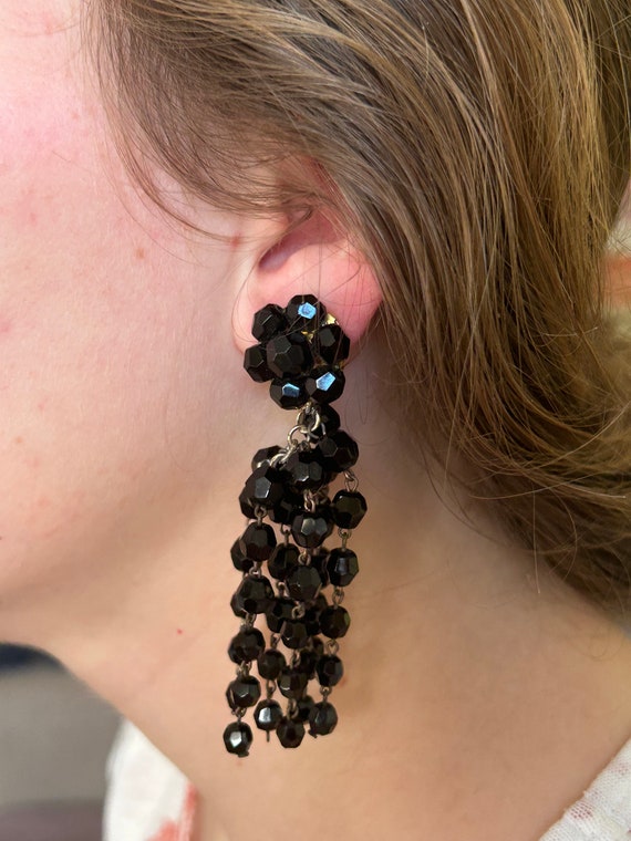 Boucles D'Oreilles Clips Vintage Années 50 - Verre Noir - Sans Marque