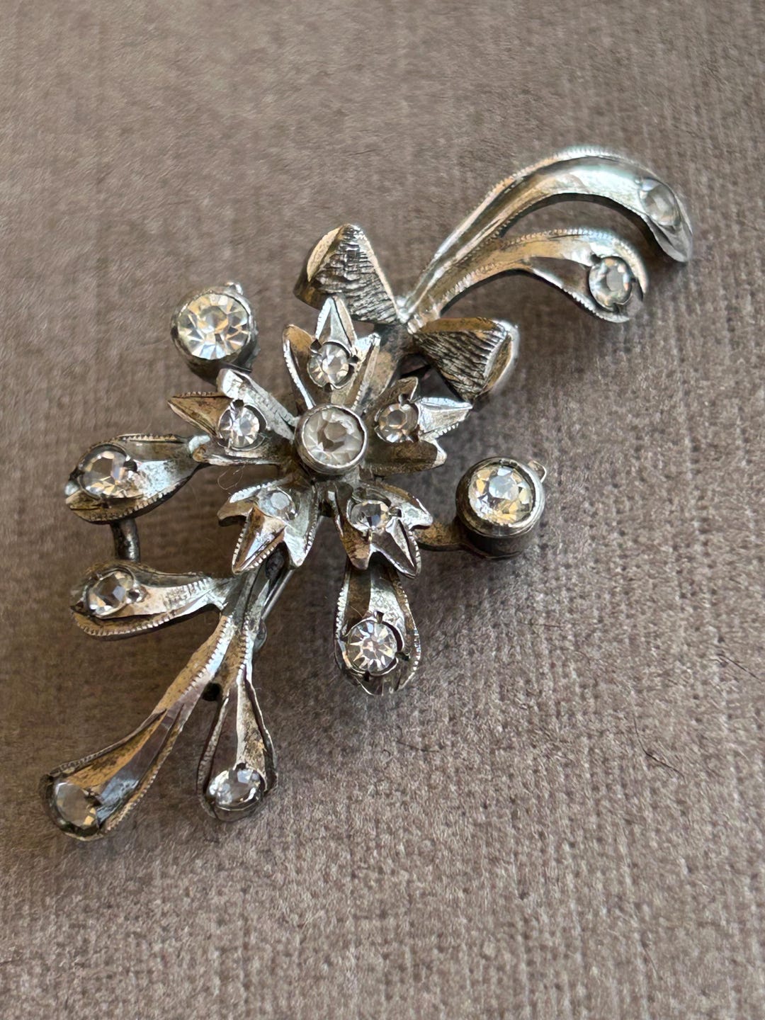 ANCIENNE BROCHE EPINGLE ARGENT MASSIF 925 POINÇON CRABE BIJOU MARCASSITES