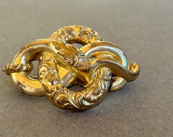 Antique Victorian Snake Brooch – Gilded Brass, Symbol of Eternity – Mid to Late 19th Century