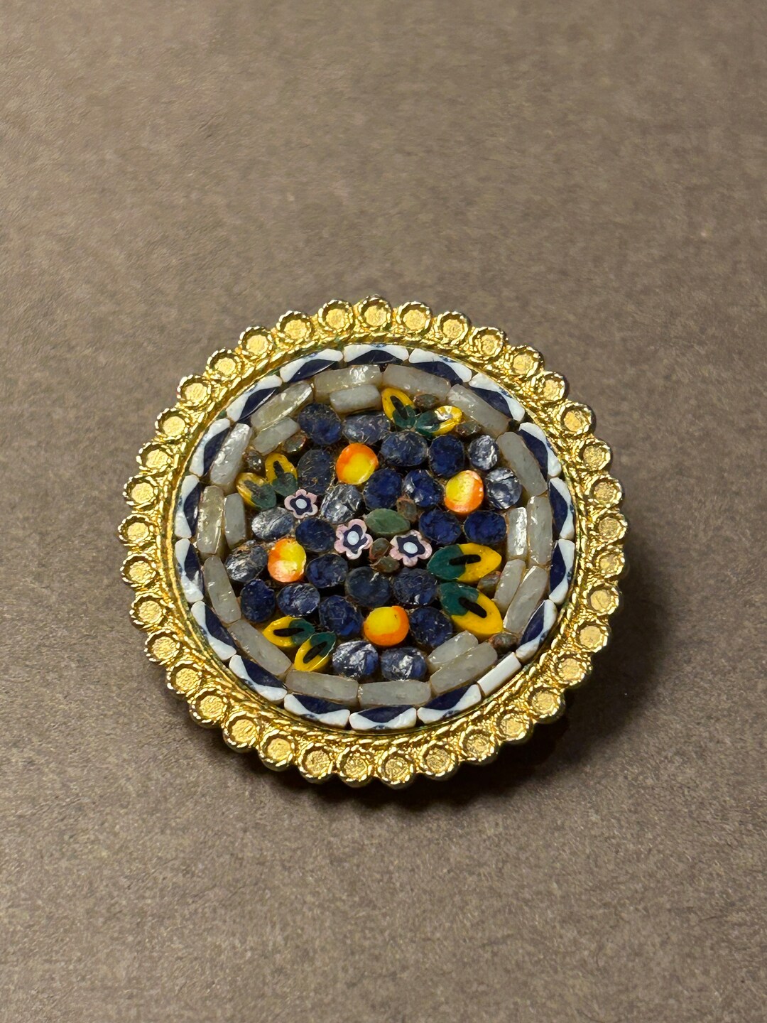Grande Broche Vintage En Micro-Mosaïque Italienne - Motif Floral Multicolore, Modèle 4761