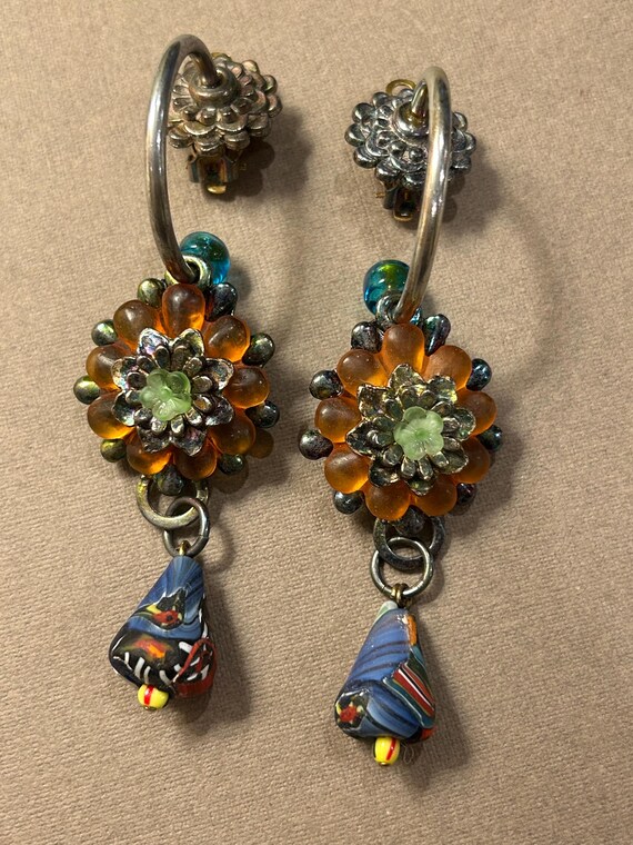 Vintage Jean Paul Gaultier Hoop Earrings With Lucite Flowers Vintage Jean Paul Gaultier Hoop Earrings With Lucite Flowers