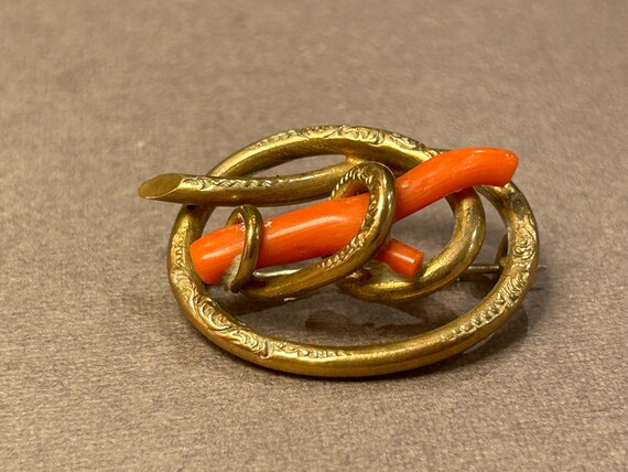 Broche Ancienne XIXe Siècle Souvenir Cheveux - Or Bas Titre (12K/14K) Avec Corail Et Perle, France