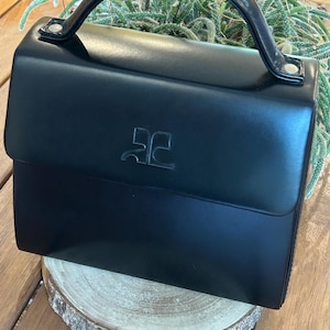 Vintage Courrèges Parfums Paris Black Handbag – 1980s Minimalist Structured Bag image 1