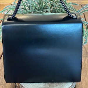 Vintage Courrèges Parfums Paris Black Handbag – 1980s Minimalist Structured Bag image 3
