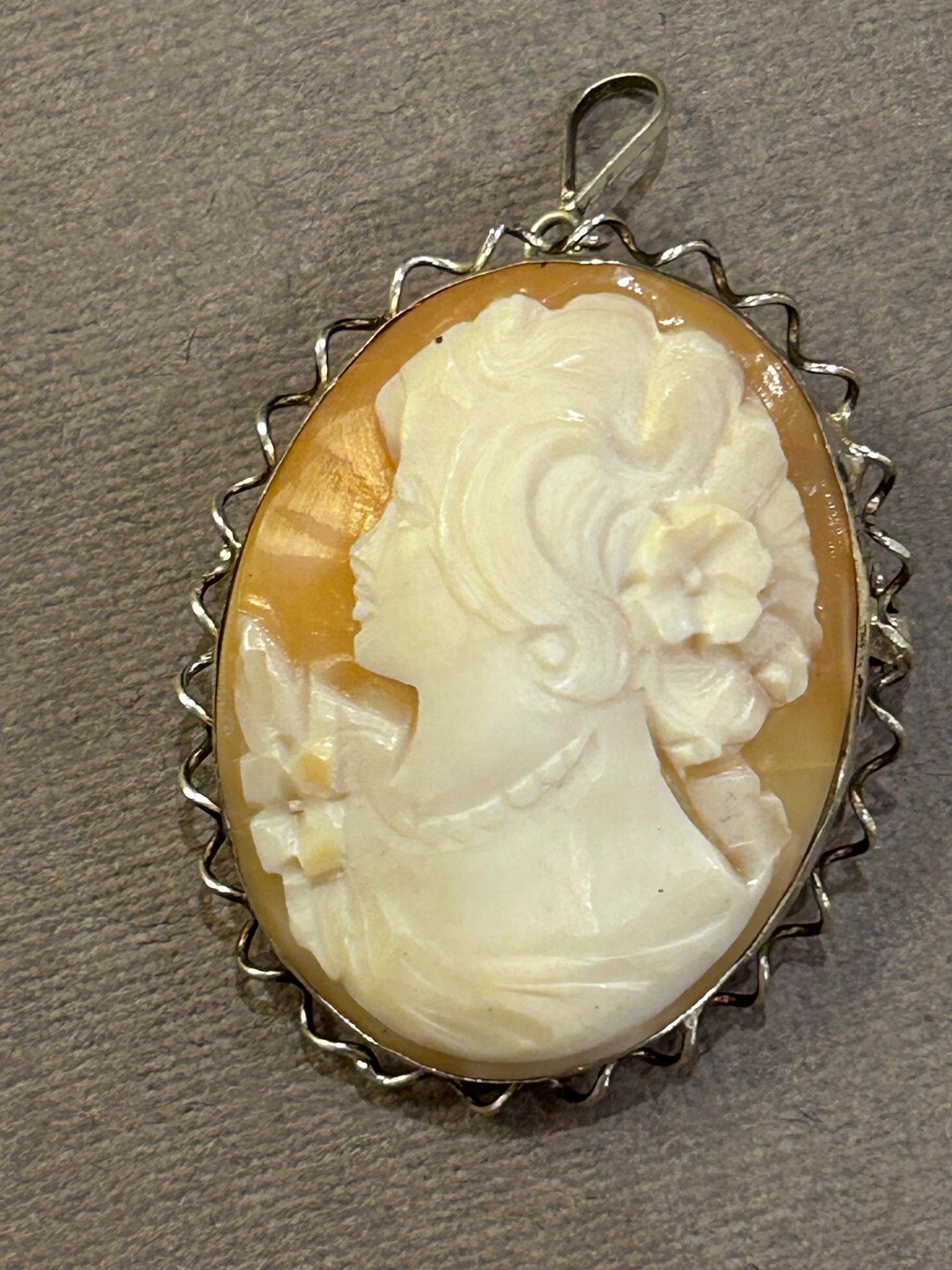 Vintage Shell Cameo Brooch Pendant • Hand Carved 800 Silver • Italian ...