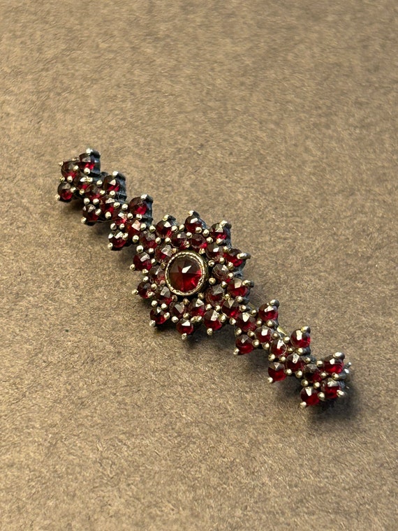 Antique Bohemian Garnet Bar Brooch – 900 Silver Gilded – Victorian