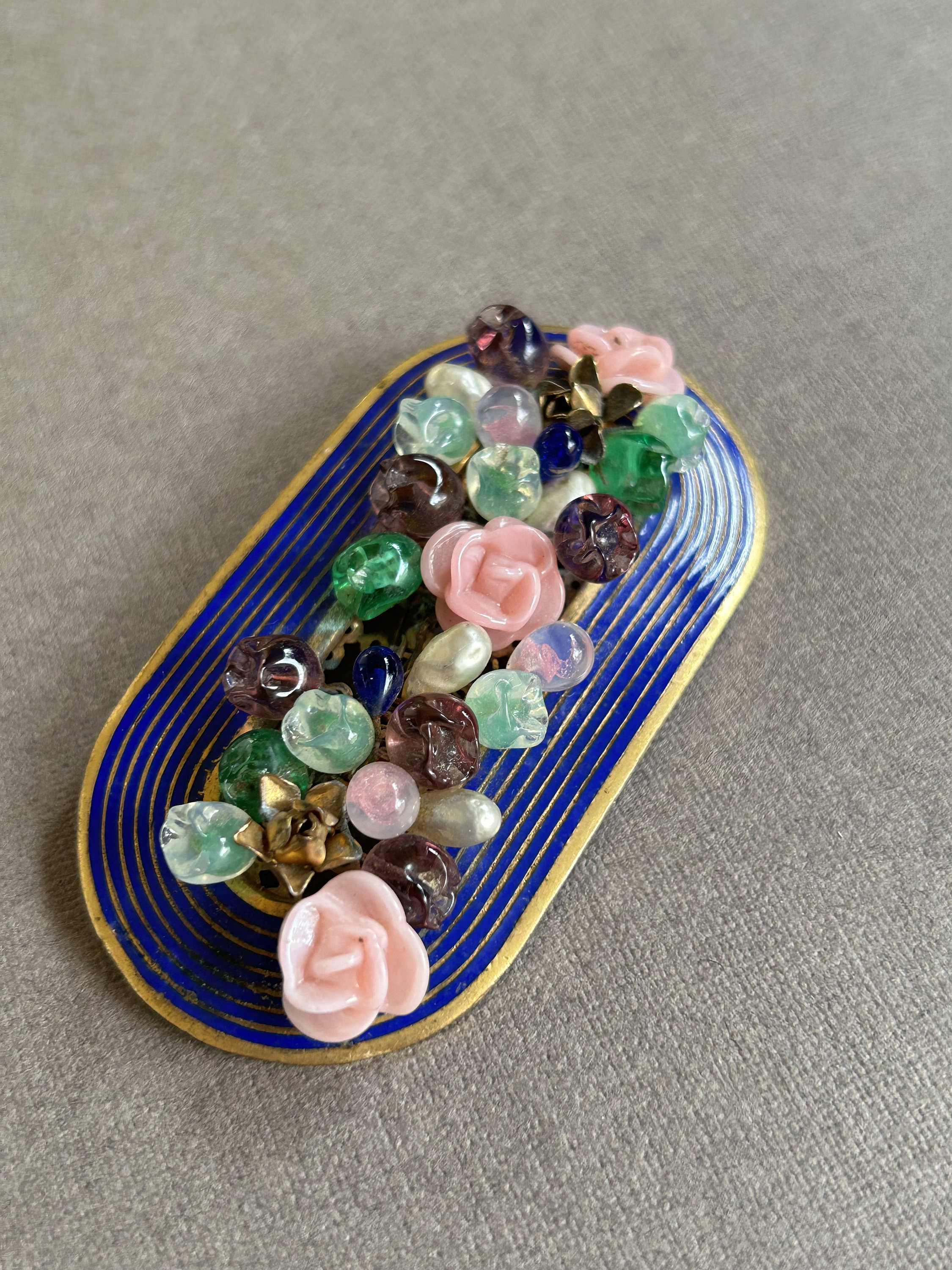 Broche Vintage Louis Rousselet – Laiton Et Perles De Verre Nacrées
