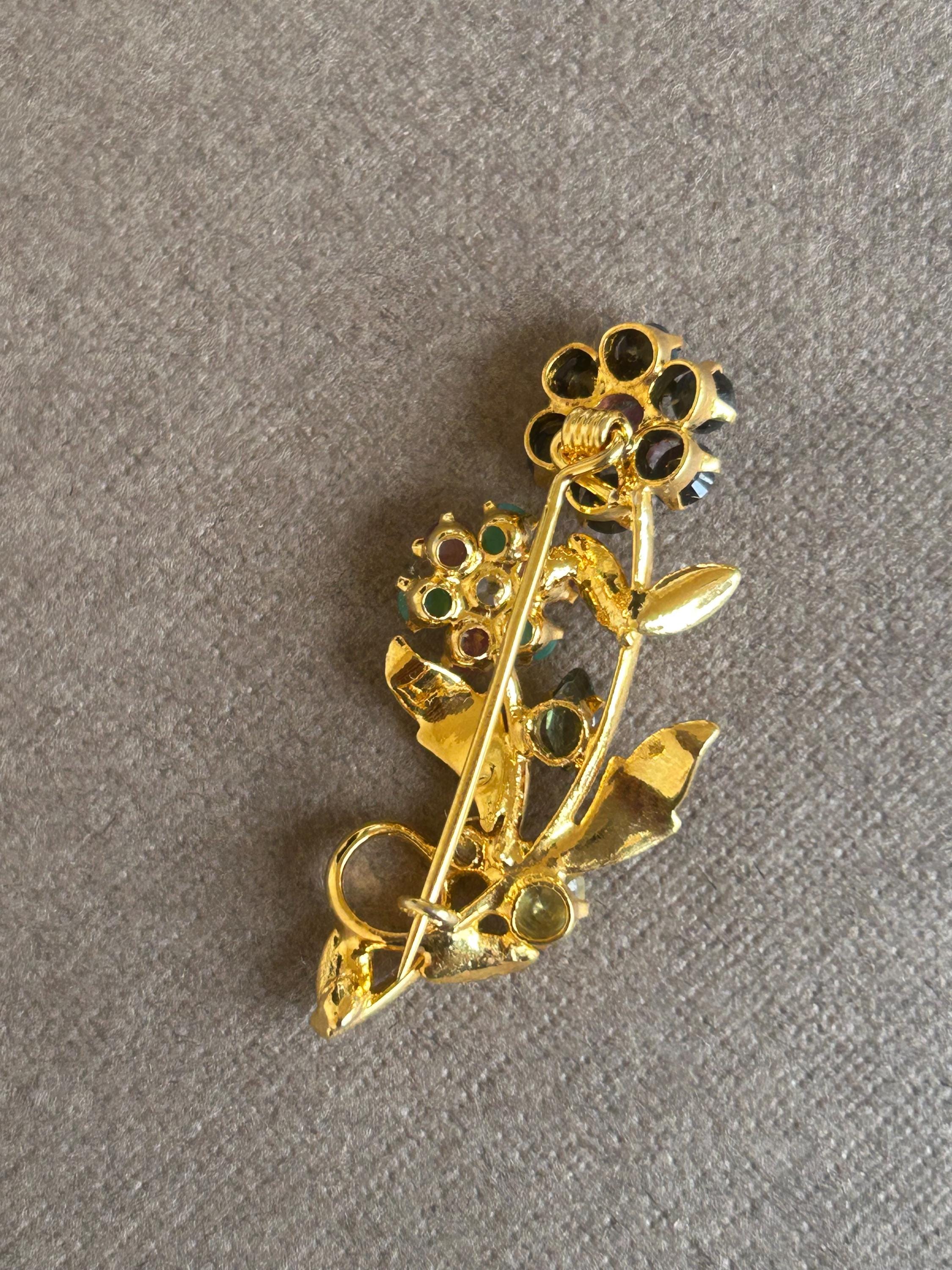 Broche Ancienne Bouquet De Fleurs En Or Avec Pierres De Couleur - Modèle 4265 - Occasion