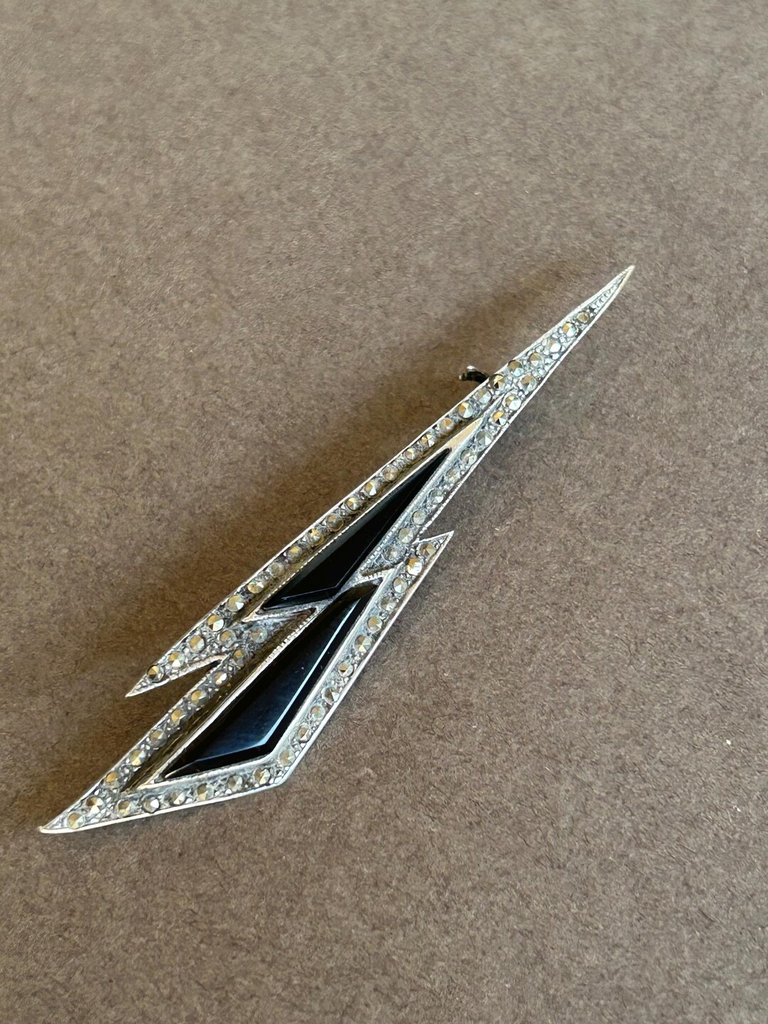 Lot De 3 Broches Anciennes En Argent Massif Avec Marcassites - Antiquité - Occasion