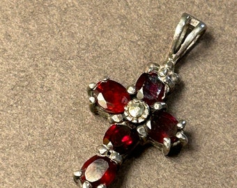 Vintage silver cross with garnets