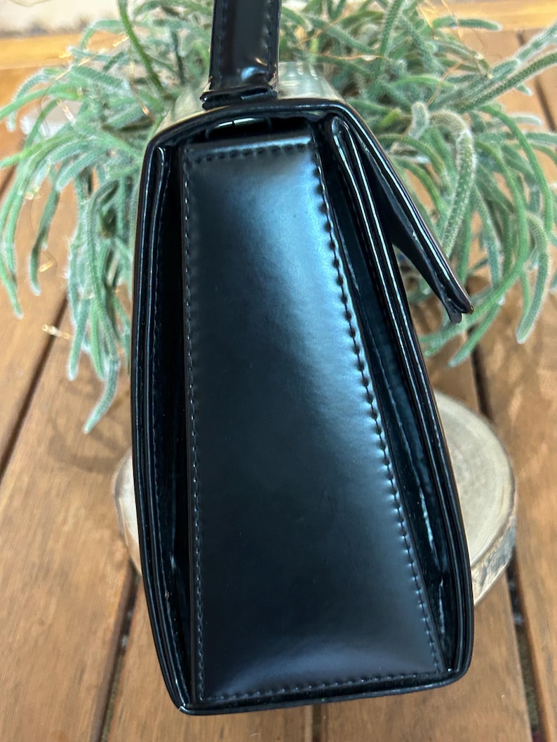 Vintage Courrèges Parfums Paris Black Handbag – 1980s Minimalist Structured Bag image 5