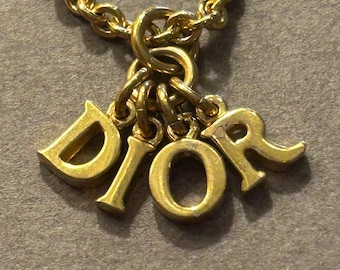 Vintage Christian Dior DIOR Letter Charm Necklace Gold Tone Signed CD Clasp 90s