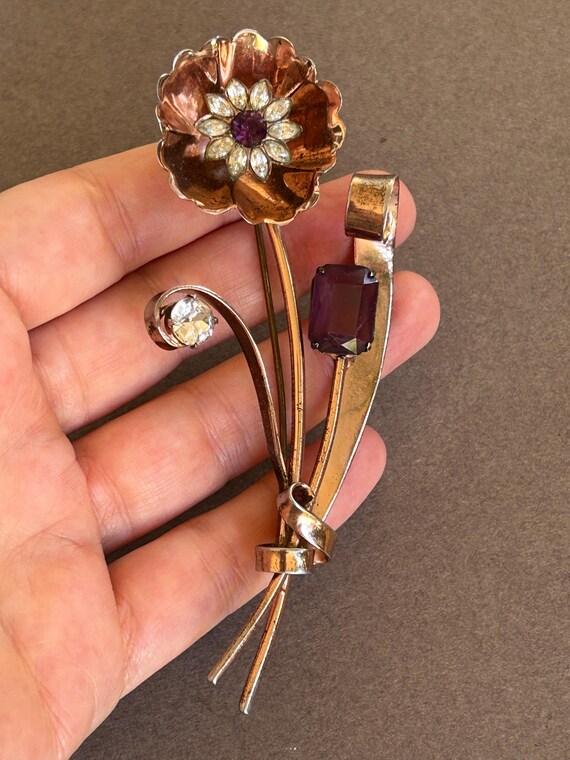 Broche Ancienne époque 1900 - Décor De Strass Violets - Bijou Vintage Occasion