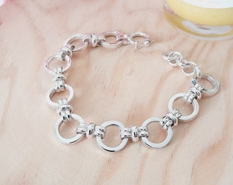 Peruvian 950 Sterling Silver Bracelet, Statement Silver Bracelet, Silver Chain Bracelet for Women, Silver Circles Bracelet, Bridesmaid Gift