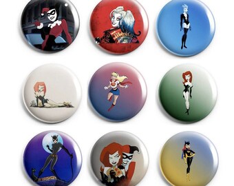 Cartoon Woman Fighters 1&quot; Button OR Magnet