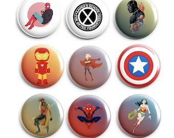 Superhero Characters 1" Buttons OR Magnets