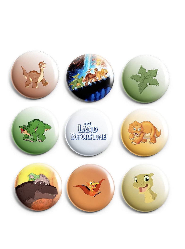 The Land Before Time 1" Buttons OR Magnets (Littlefoot, Cera, Spike, Petrie, Ducky)
