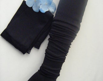 Extra Long BLACK Stretch Fabric Fingerless Gloves ARM WARMERS Long Sleeves Evening Wear Gothic Style