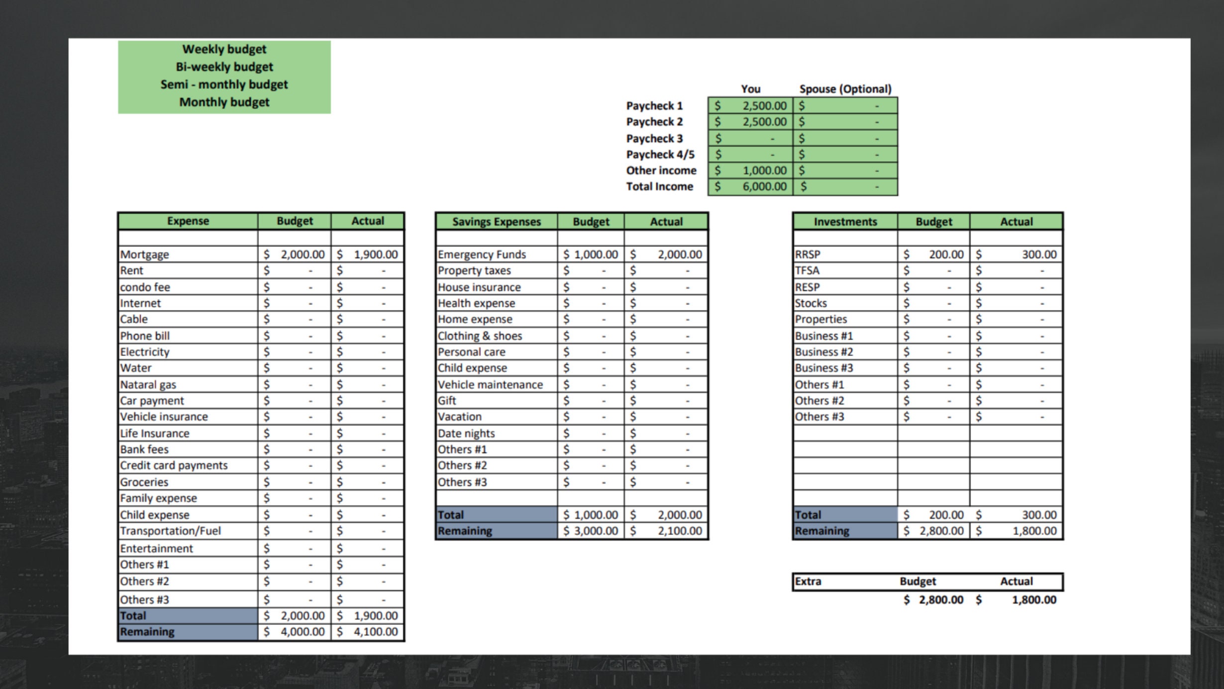 Simply Budget Sheet Budget Templete Excel Auto Calculate Etsy UK