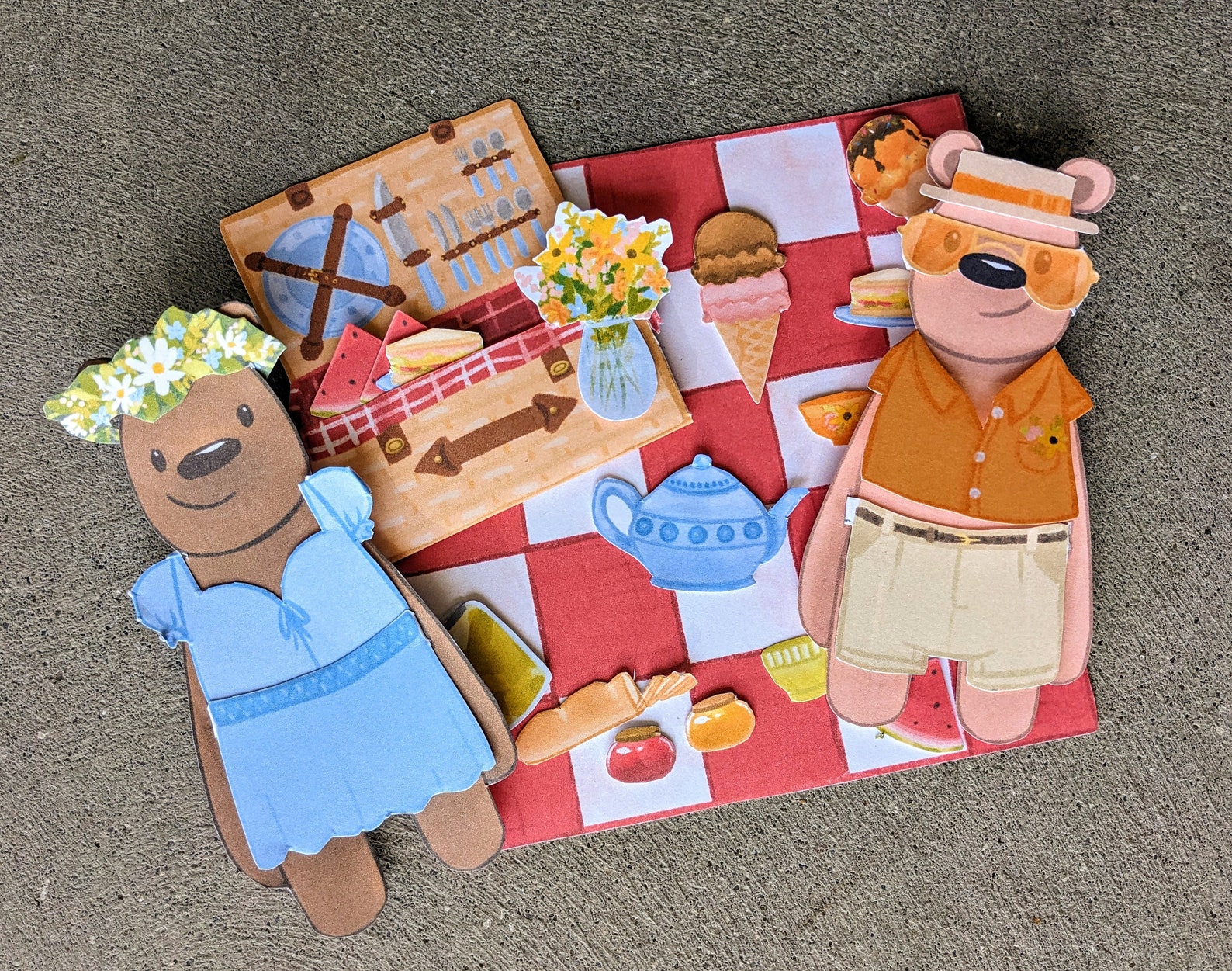 Paper Doll Printable Activity, Teddy Bear Picnic Set, DIY Craft Toy, 52 ...