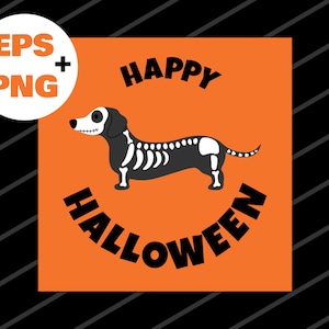 Dachshund in Halloween costume, Happy Halloween card Vector and PNG file