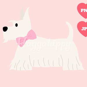 Scottish Terrier with bow collar cartoon illustration, Happy Valentine's day greeting card with transparency PNG file