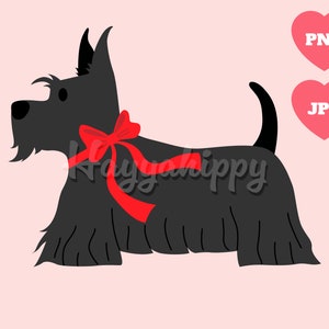 Scottish Terrier with bow collar cartoon illustration, Happy Valentine's Day greeting card with transparency PNG file