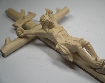 Cruz Jesucristo tallada, decoración de pared, escultura, decoración de habitación, madera natural, talla de madera hecha a mano