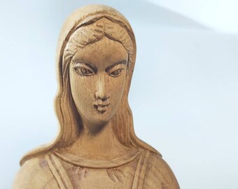 estatua de madera de brazos abiertos de la Madre María, talla de madera, regalos del día de las madres, único, decoración de la habitación, madera natural, arte hecho a mano, religión