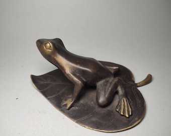 Rana de bronce sobre la hoja