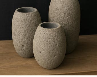 Juego de jarrones de piedra de río hechos a mano: decoración rústica zen para el hogar