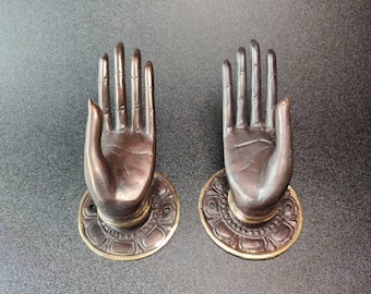 Escultura de bronce 1 juego de mano de tamaño mediano para manija de puerta y soporte para joyas, mano de bronce